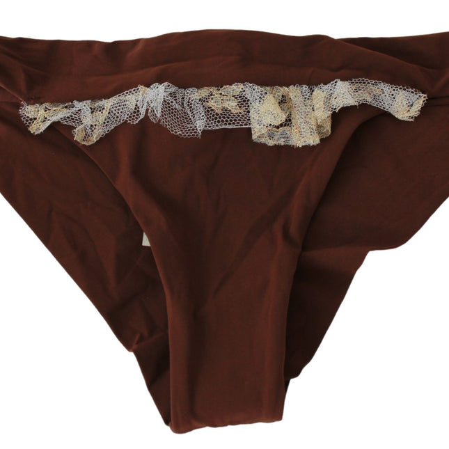 PINK MEMORIES Brown Lace Beachwear Two Piece Bikini Swimsuit