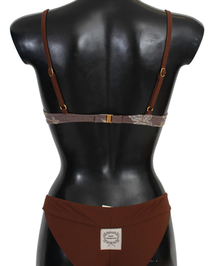 PINK MEMORIES Brown Lace Beachwear Two Piece Bikini Swimsuit