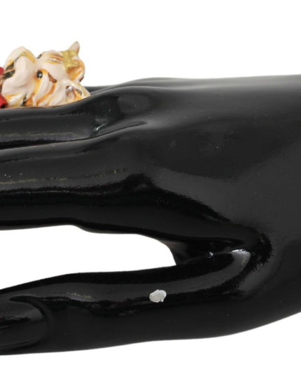 Dolce & Gabbana Gold Brass Resin Beige Dog Pet Branded Accessory Ring