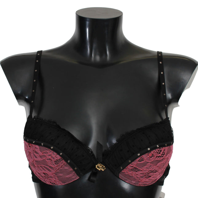 Roberto Cavalli Black Pink Lace Push Up Bra Underwear