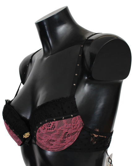 Roberto Cavalli Black Pink Lace Push Up Bra Underwear