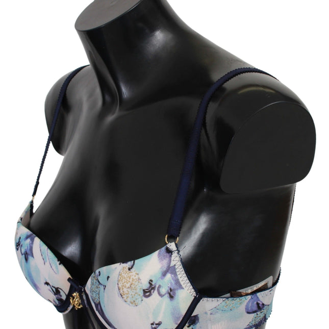 Roberto Cavalli Blue Printed Nylon Reggiseno Bra Underwear