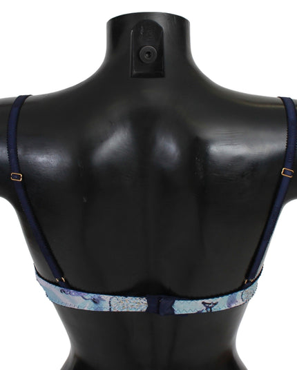 Roberto Cavalli Blue Printed Nylon Reggiseno Bra Underwear