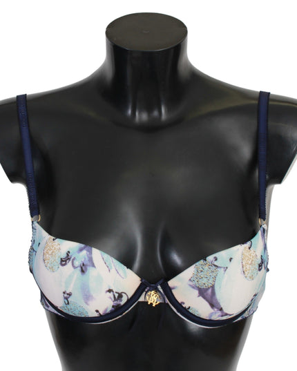 Roberto Cavalli Blue Printed Nylon Reggiseno Bra Underwear