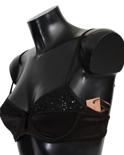 Ermanno Scervino Brown Sequined Balconcino Bra Underwear