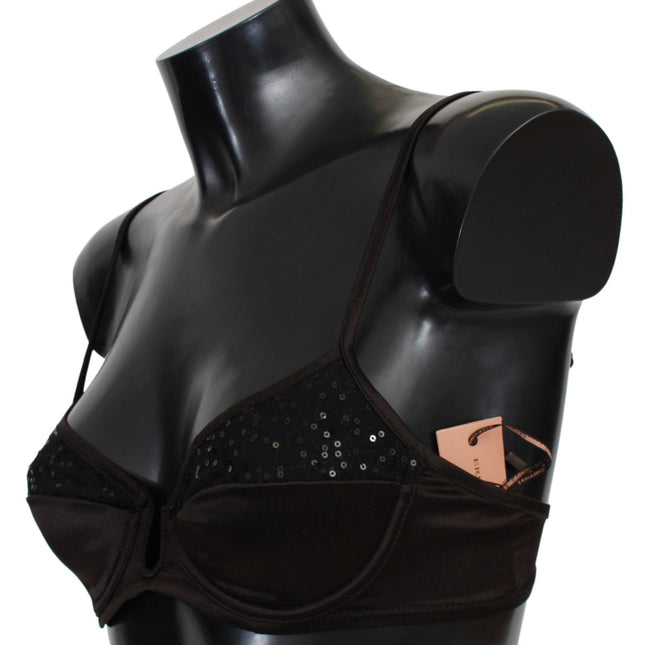 Ermanno Scervino Brown Sequined Balconcino Bra Underwear