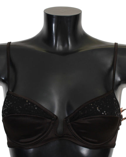 Ermanno Scervino Brown Sequined Balconcino Bra Underwear