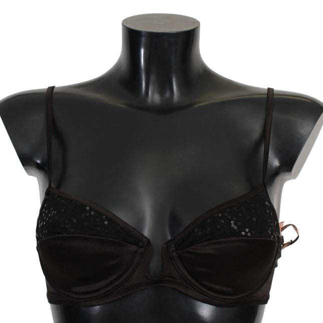 Ermanno Scervino Brown Sequined Balconcino Bra Underwear