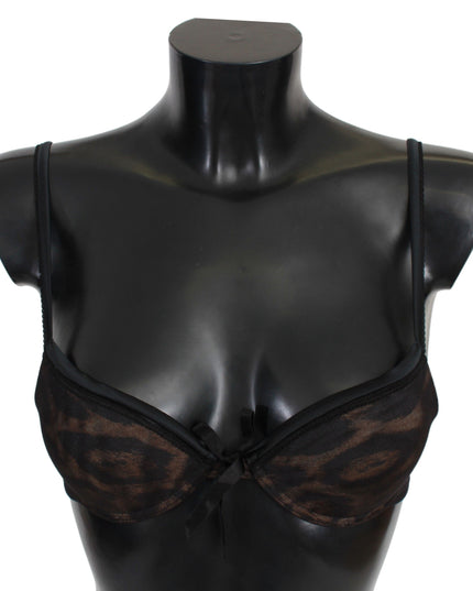 Roberto Cavalli Black Leopard Nylon Push Up Bra Underwear