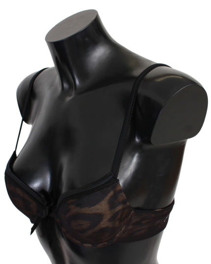 Roberto Cavalli Black Leopard Nylon Push Up Bra Underwear