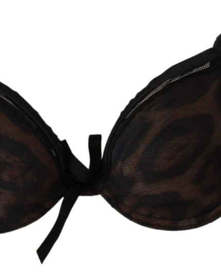 Roberto Cavalli Black Leopard Nylon Push Up Bra Underwear