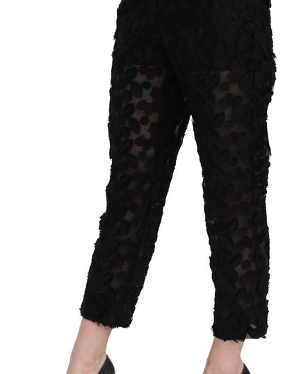 Dolce & Gabbana Black Lace Straight Cropped High Waist Pants