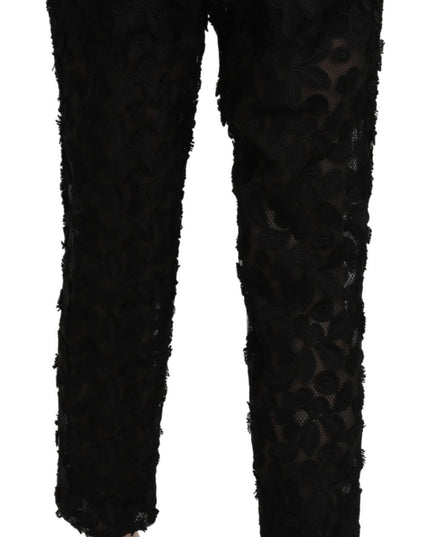 Dolce & Gabbana Black Lace Straight Cropped High Waist Pants