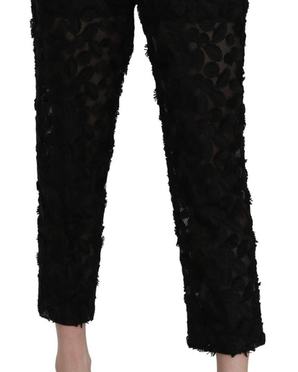 Dolce & Gabbana Black Lace Straight Cropped High Waist Pants