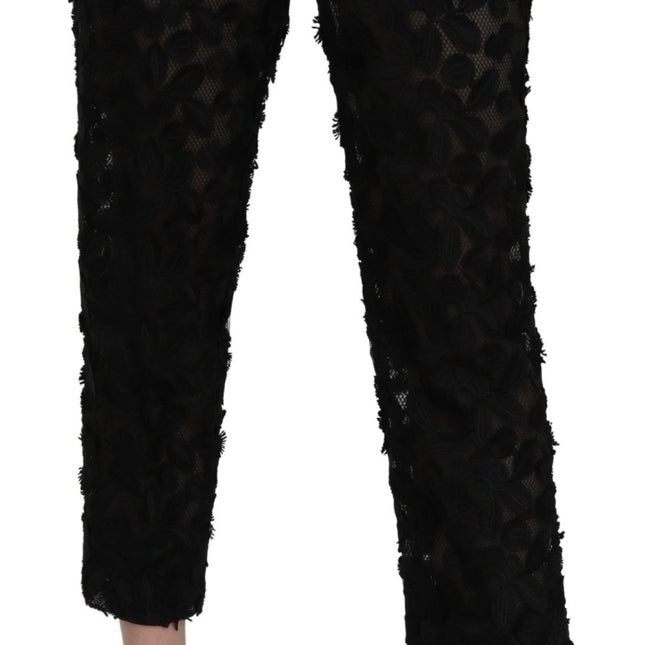 Dolce & Gabbana Black Lace Straight Cropped High Waist Pants