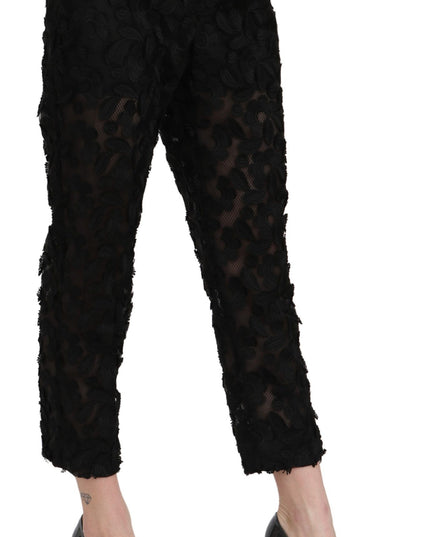 Dolce & Gabbana Black Lace Straight Cropped High Waist Pants