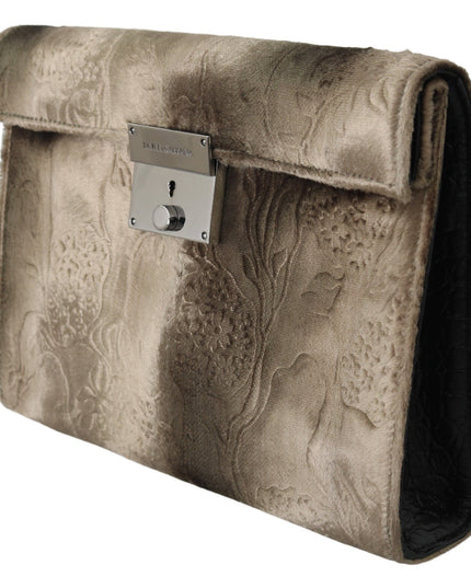 Dolce & Gabbana Beige Velvet Floral Leather Men Document Briefcase