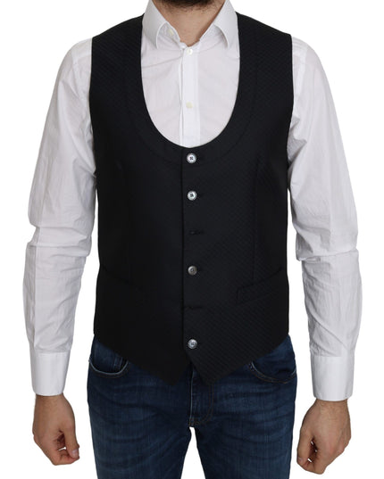 Dolce & Gabbana Blue Silk Romb Pattern Formal Coat Vest