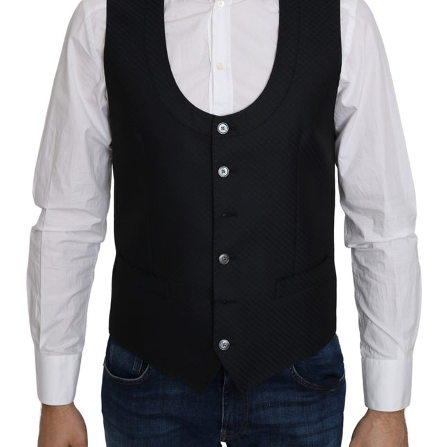 Dolce & Gabbana Blue Silk Romb Pattern Formal Coat Vest