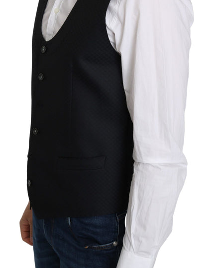 Dolce & Gabbana Blue Silk Romb Pattern Formal Coat Vest