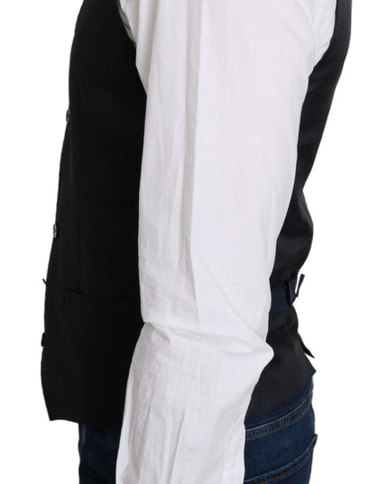 Dolce & Gabbana Blue Silk Romb Pattern Formal Coat Vest