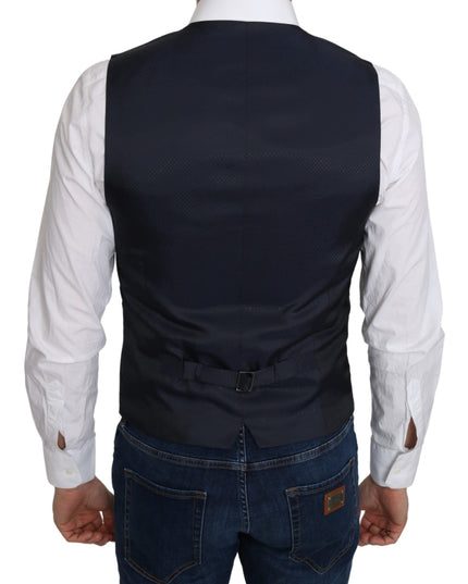 Dolce & Gabbana Blue Silk Romb Pattern Formal Coat Vest