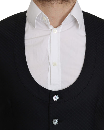 Dolce & Gabbana Blue Silk Romb Pattern Formal Coat Vest