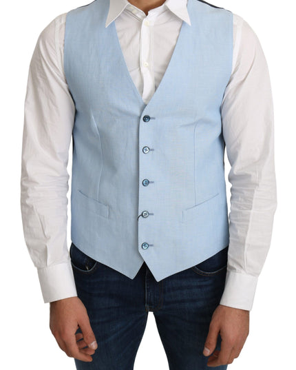 Dolce & Gabbana Blue Viscose Stretch Formal Coat Vest