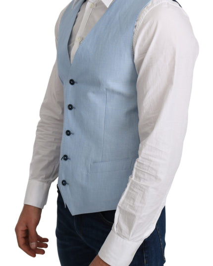 Dolce & Gabbana Blue Viscose Stretch Formal Coat Vest