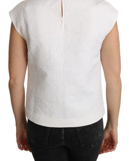 Dolce & Gabbana White Floral Brocade Blouse Cotton Top