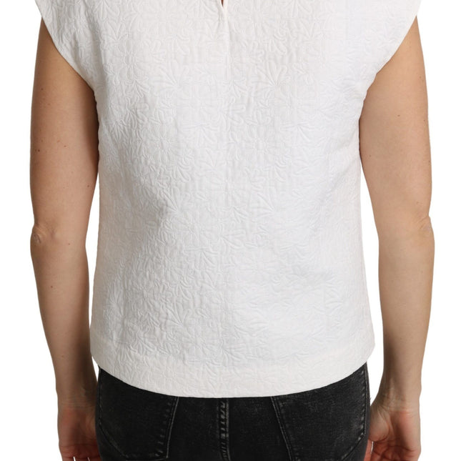 Dolce & Gabbana White Floral Brocade Blouse Cotton Top
