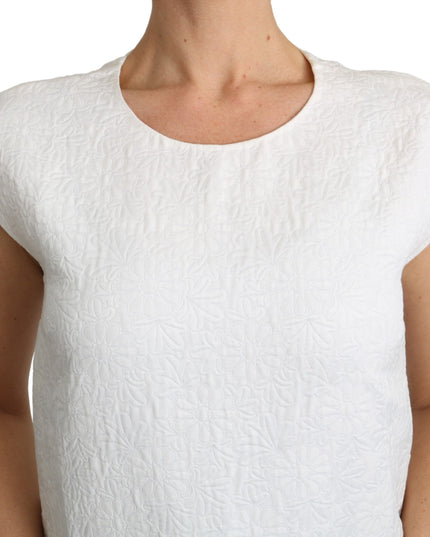 Dolce & Gabbana White Floral Brocade Blouse Cotton Top