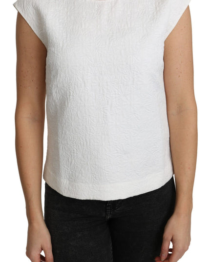 Dolce & Gabbana White Floral Brocade Blouse Cotton Top