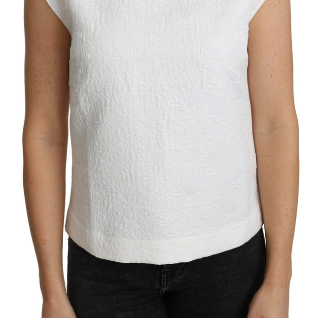 Dolce & Gabbana White Floral Brocade Blouse Cotton Top