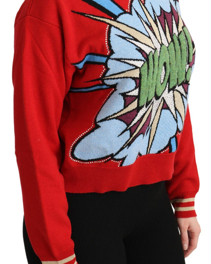 Dolce & Gabbana Red Knitted Cashmere Cartoon Top Sweater