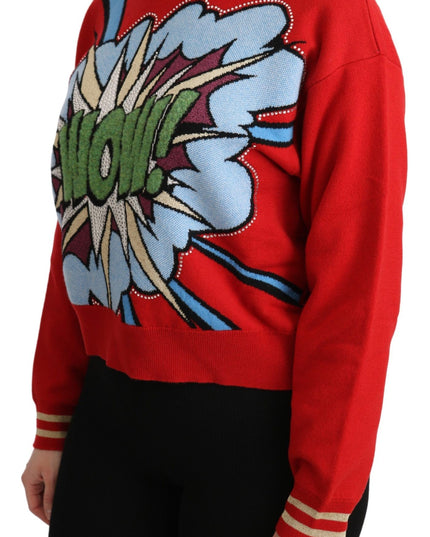 Dolce & Gabbana Red Knitted Cashmere Cartoon Top Sweater