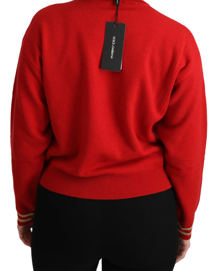 Dolce & Gabbana Red Knitted Cashmere Cartoon Top Sweater