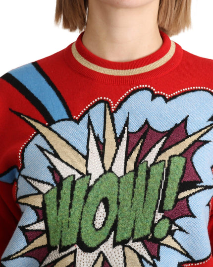 Dolce & Gabbana Red Knitted Cashmere Cartoon Top Sweater