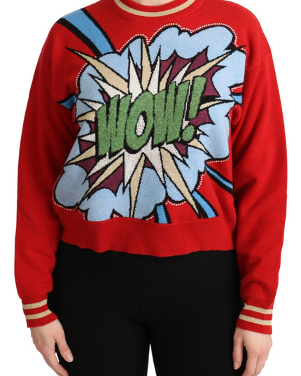 Dolce & Gabbana Red Knitted Cashmere Cartoon Top Sweater