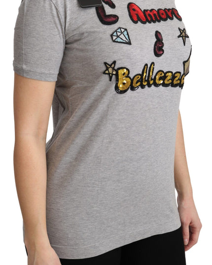 Dolce & Gabbana Gray Cotton Amore e Bellezza Top T-shirt