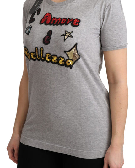 Dolce & Gabbana Gray Cotton Amore e Bellezza Top T-shirt