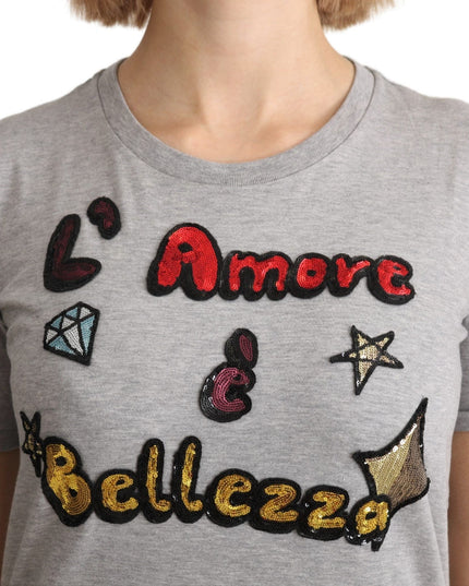 Dolce & Gabbana Gray Cotton Amore e Bellezza Top T-shirt