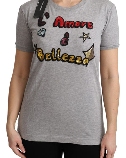 Dolce & Gabbana Gray Cotton Amore e Bellezza Top T-shirt