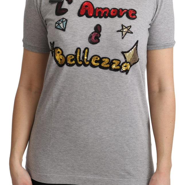 Dolce & Gabbana Gray Cotton Amore e Bellezza Top T-shirt