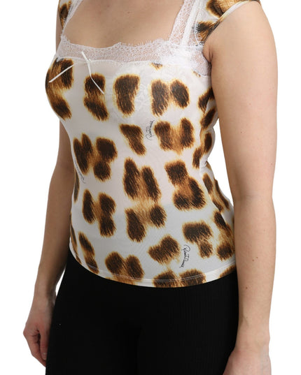 Roberto Cavalli White Brown Camisole Underwear Blouse