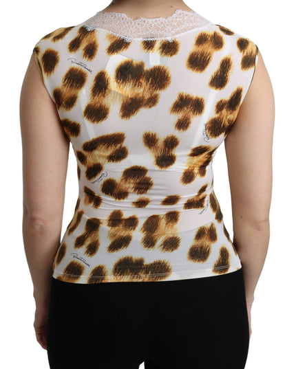 Roberto Cavalli White Brown Camisole Underwear Blouse