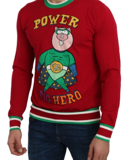 Dolce & Gabbana Red Wool Silk Pig of the Year Sweater