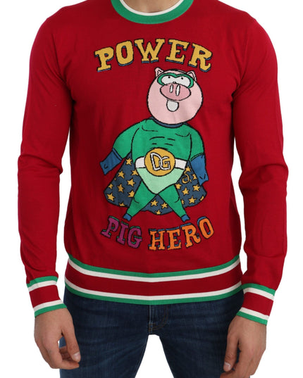 Dolce & Gabbana Red Wool Silk Pig of the Year Sweater