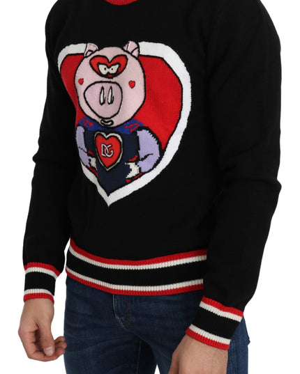 Dolce & Gabbana Black Cashmere Pig of the Year Pullover Sweater