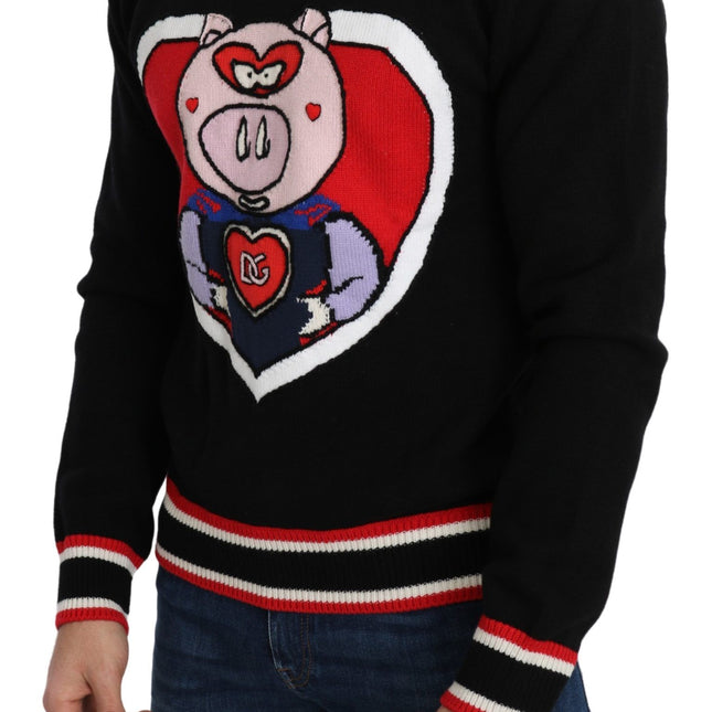 Dolce & Gabbana Black Cashmere Pig of the Year Pullover Sweater